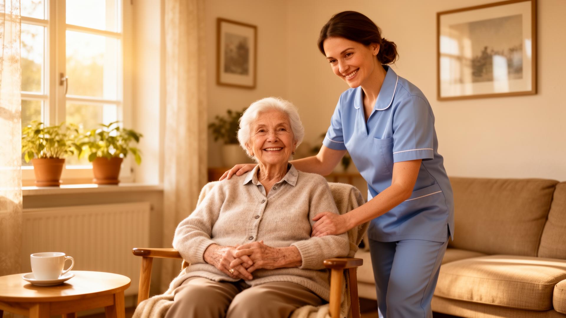 24-Stunden-Pflege zu Hause – Betreuungskraft mit Seniorin